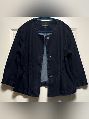Banana Republic Collarless Peplum Denim Jacket 3/4 Sleeves Snaps Dark Navy 14